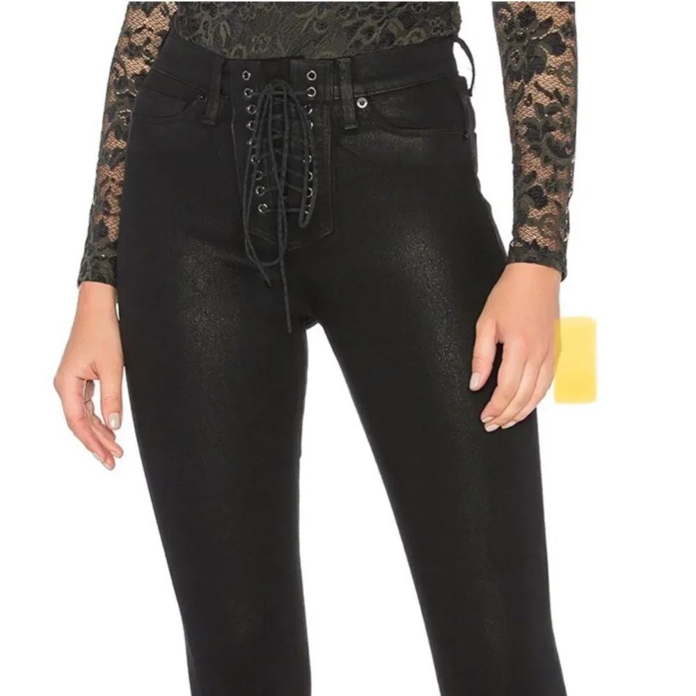 Hudson Bullocks High Rise Lace Up Jeans in Black Coated Sz 28